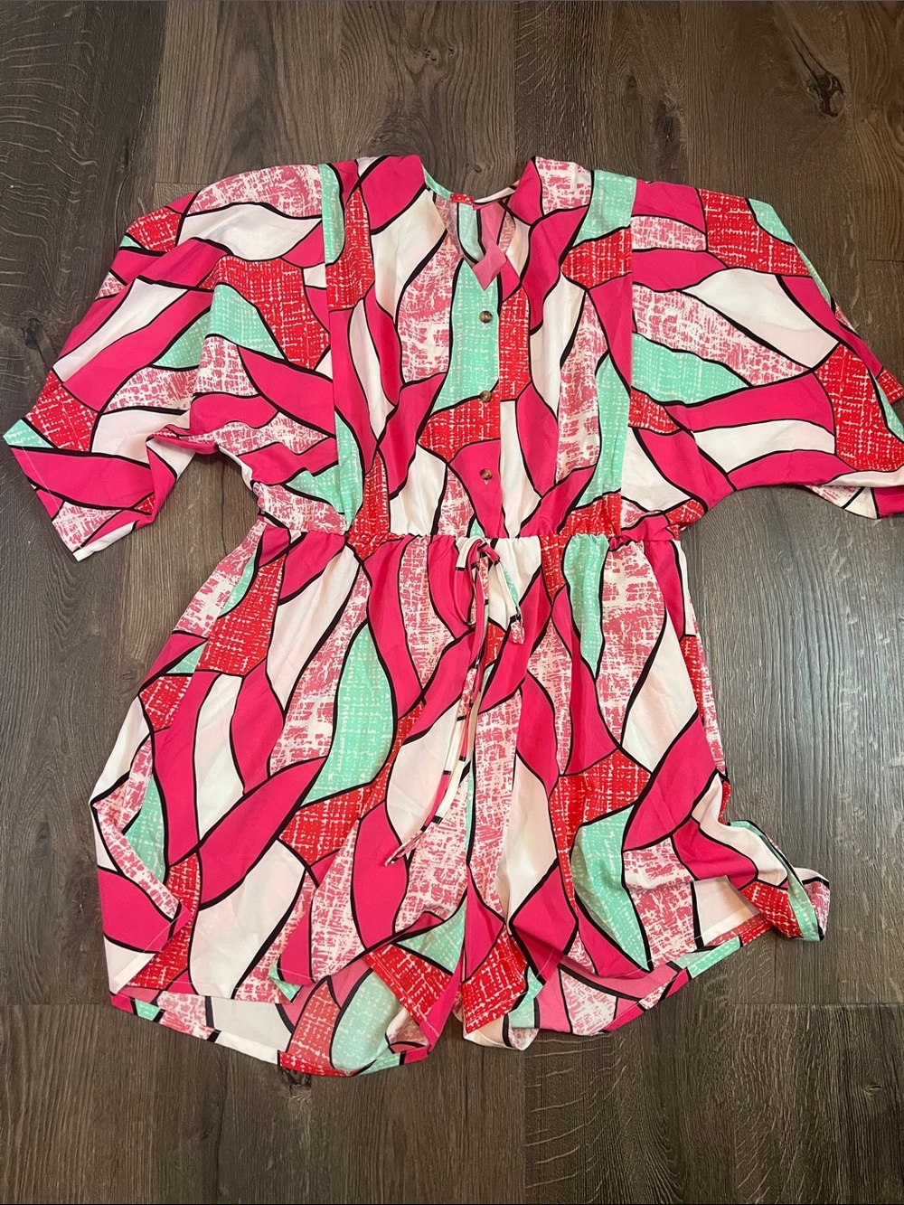 Vibrant Pink & Mint Abstract Print Romper XXL
